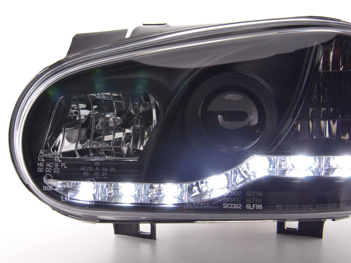 Scheinwerfer Set Daylight LED Tagfahrlicht VW Golf 4 97-03 schwarz Scheinwerfer Set Daylight LED Tagfahrlicht VW Golf 4 97-03 schwarz